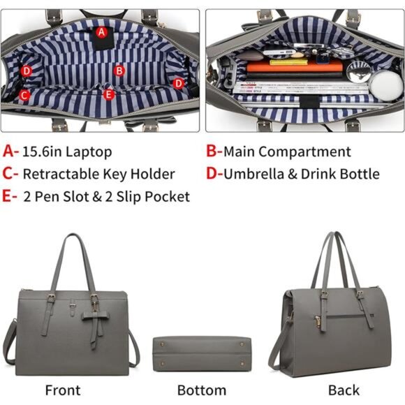 Keyli 4pc Sets Laptop Bag for Women Large Leather Laptop Briefcase with USB - Picture 4 of 7